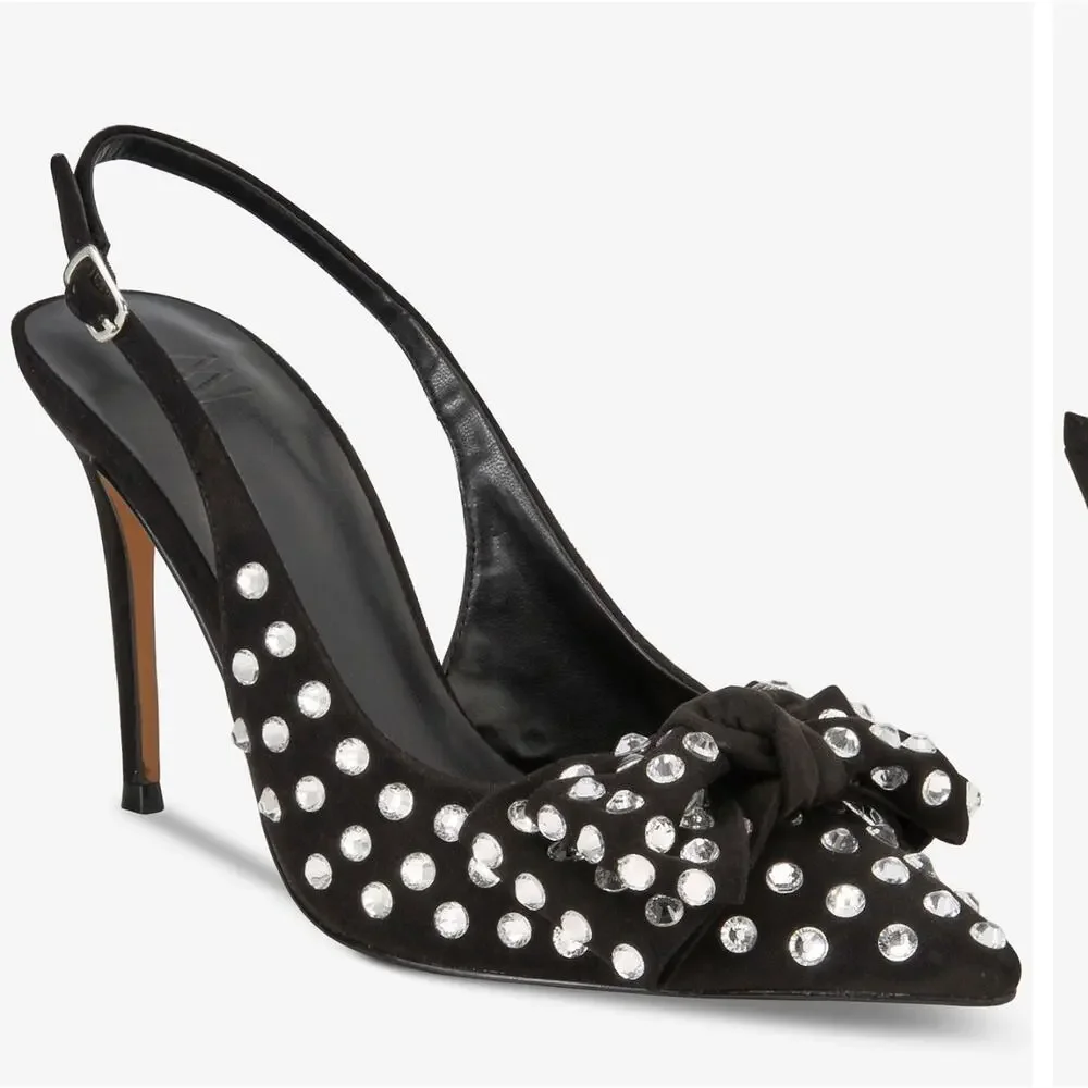 Aminah bow sling back black strass Gemma heels sz 5.5